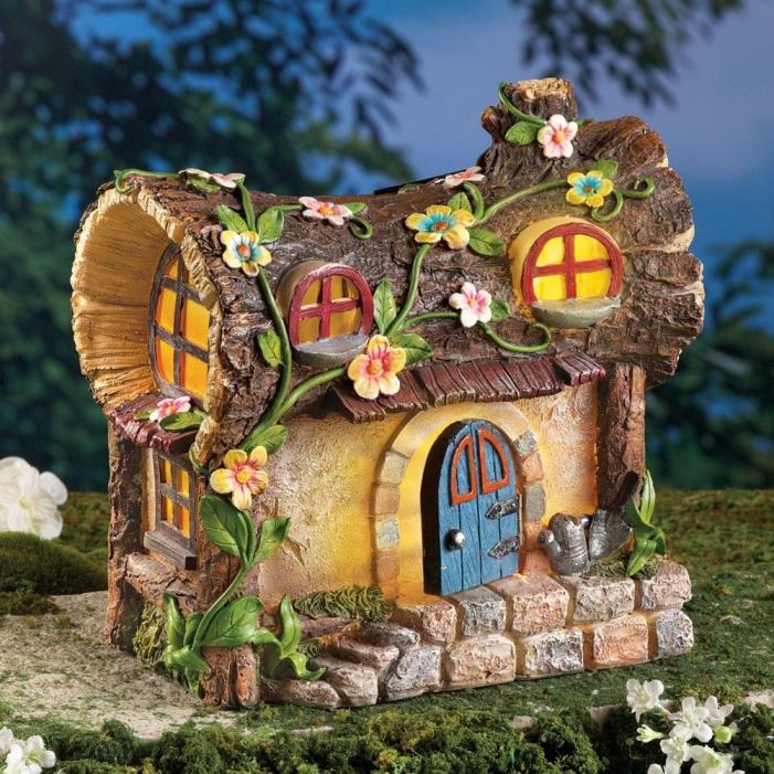 Solar Lighted Fairy Garden House Tree Stump