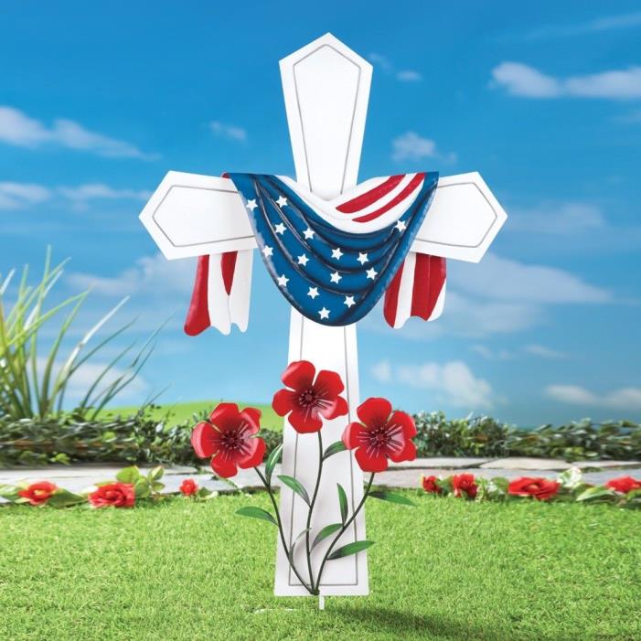 Patriotic Cross Garden Stake