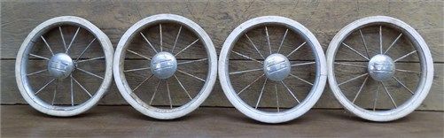 4 Vintage Metal Spoke Baby Buggy Wheels Pedal Car Garden Cart Pumpkin Wagon a29