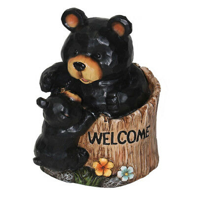 “Welcome” Black Bears in Tree Trunk Indoor Home Outdoor Patio Decor