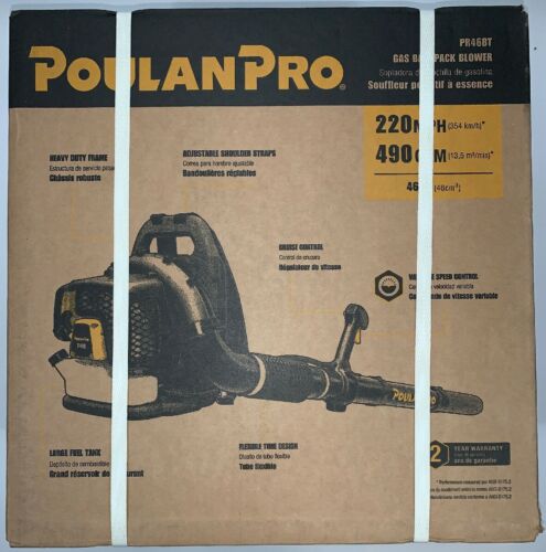 Poulan Pro Gas Backpack Blower PR46BT 46cc 2 cycle 220 MPH 490 CFM Heavy Duty