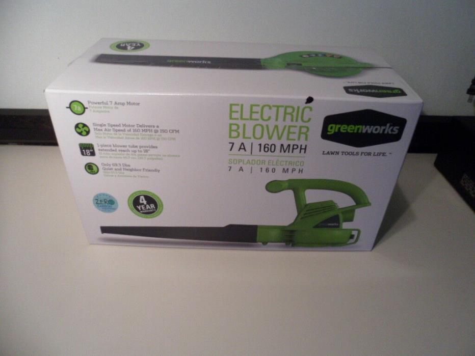 Electric Leaf Blower GreenWorks, Lightweight Handheld 4.5 Lbs, 7 Amp NIB