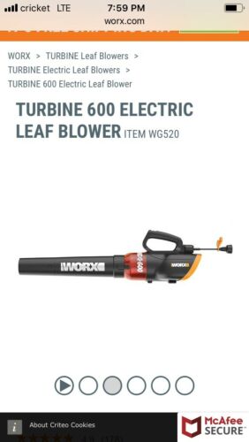 Worx Turbine 12 Amp Corded Leaf Blower with 110 MPH and 600 CFM Output and Speed