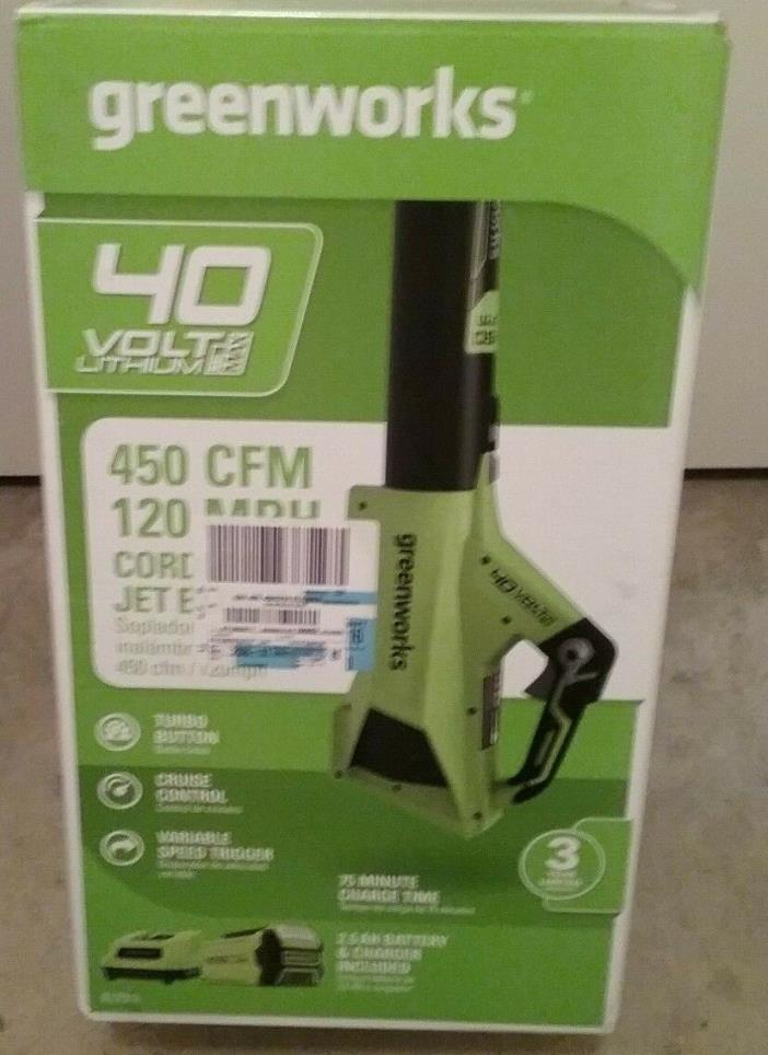 Greenworks Cordless Jet Leaf Blower 40V 120 MPH 450 CFM Battery Included - New