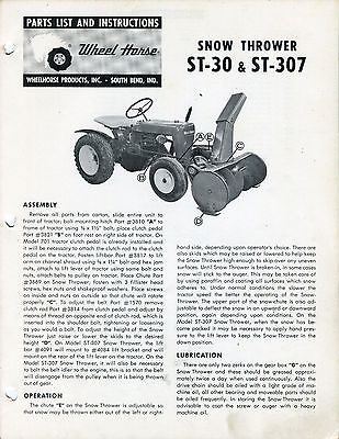 Vintage Wheel Horse Snow Thrower St-30 ST-307 Owners Instruction Manual