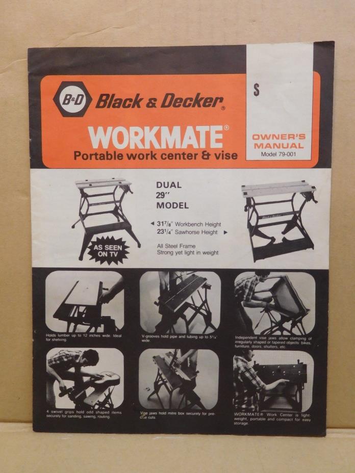 Vtg Black & Decker Workmate Instruction Owner's Manual Original 79-001 FREE SHIP