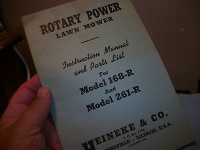 HEINEKE&CO LAWN MOWER 168-R&261-R MANUAL&PARTS LIST.