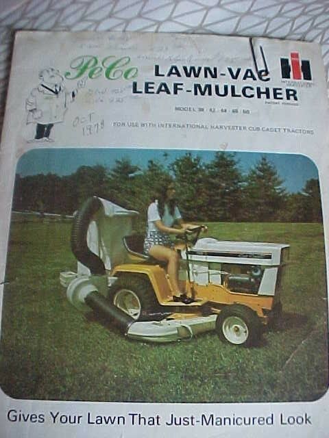 Hard to find PECO Lawn Vac & IH Cub Cadet 128  garden tractor crossover Brochure