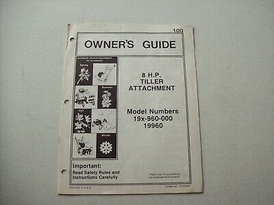 Original MTD 8 HP Tiller Attachment Model 960 ~ Owners Guide Part List Manual