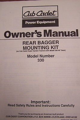 CUB CADET OWNER'S MANUAL FOR REAR BAGGER MOUNTING KIT MODEL 330