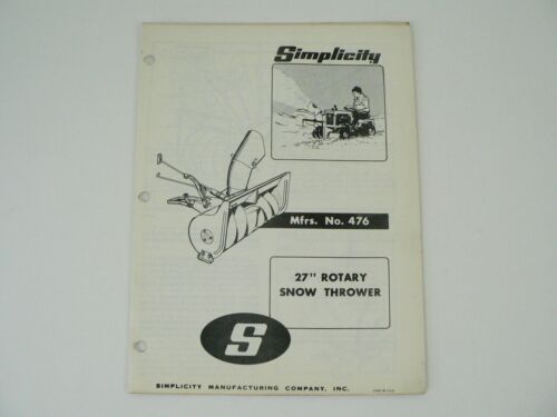 Simplicity 27” Rotary Snow Thrower 476 Operators/Owners Manual Blower