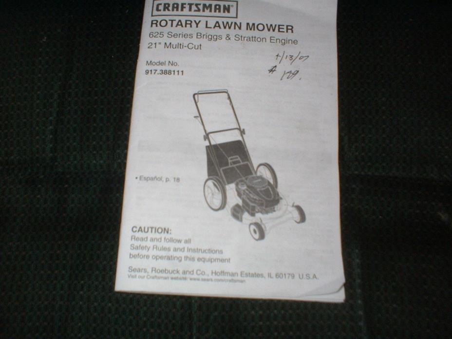 Craftsman Lawn Mower Owners Manual Model No. 917-388111
