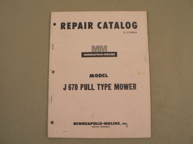 Minneapolis Moline Model J 670 Pull Type Mower Repair Parts List Catalog VTG