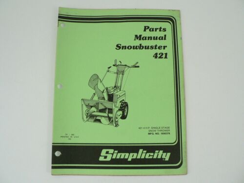 Vintage 1978 Simplicity Parts Manual Catalog Snowbuster 421 Snow Thrower