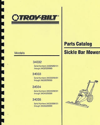 Troy Bilt 34032 34033 34034 34035 Sickle Bar Mower Parts Manual/Catalog