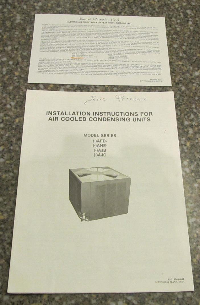 Installation Instructions air Cooled Condensing Units Air Conditioner 1991 + War