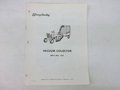 Simplicity Vacuum Collector Mfrs No. 452 Instruction & Parts List