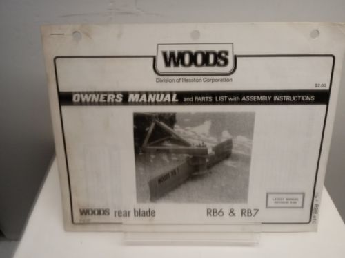 1988 Woods Rear Blade Owners Manual & Parts List with Assembly RB6& RB7 Latest