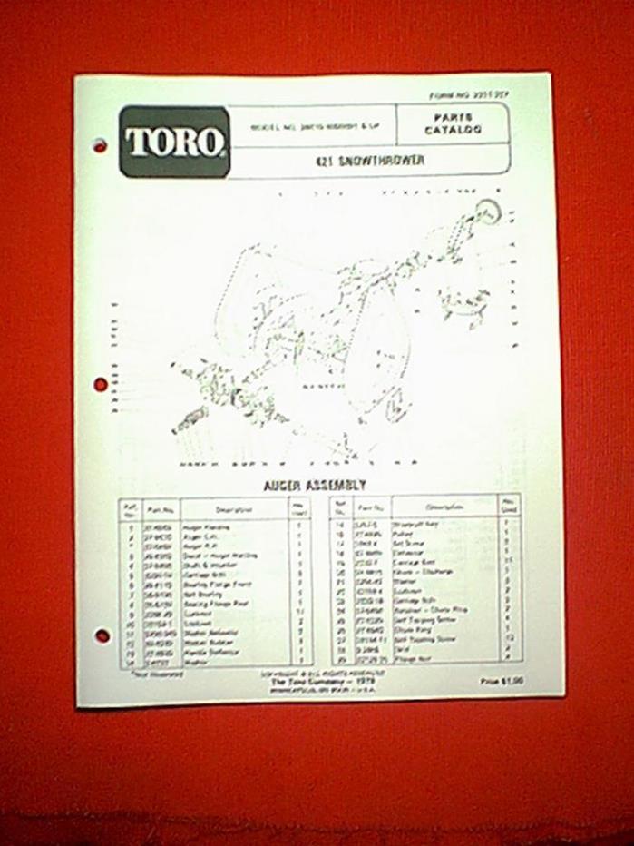 TORO 421 TWO STAGE SNOWTHROWER SNOWBLOWER MODEL 38010-9000001 & UP PARTS MANUAL