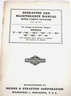 Briggs & Stratton Model B series Operating & Maintenance Manual & Illust. Parts