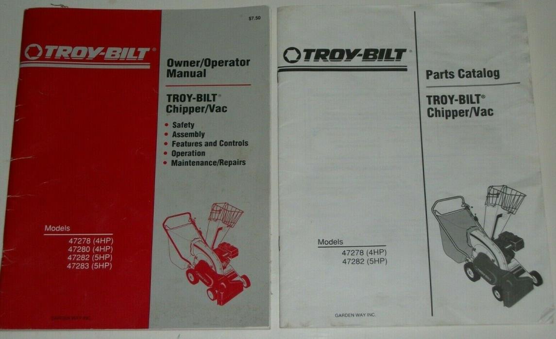 TROY-BILT 4hp 5hp OWNERS MANUAL + PARTS CATALOG for 47282 47278 Chipper Vac