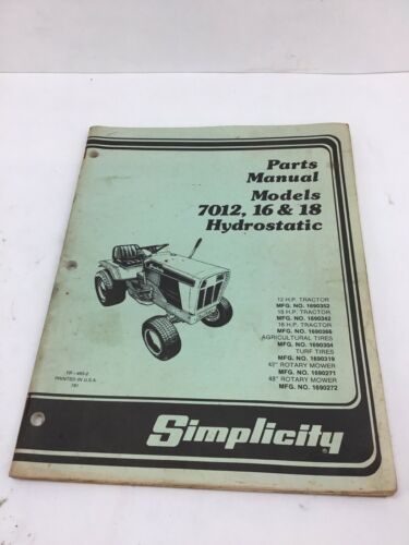 Simplicity Parts Manual - Models 7012, 16 & 18 Hydrostatic