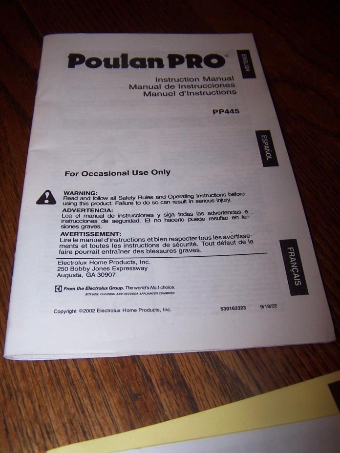 Poulon Pro Instruction Manual pp445 9/18/02 Pruner