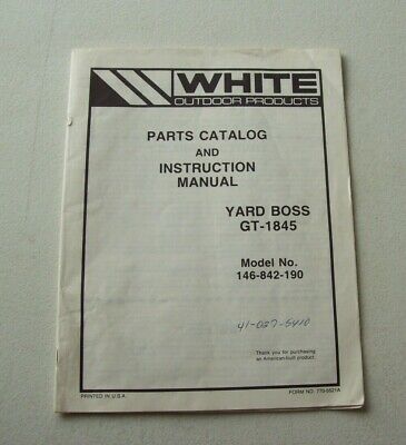 Original White Yard Boss GT-1845 146-842-190 ~ Operators Manual Parts List