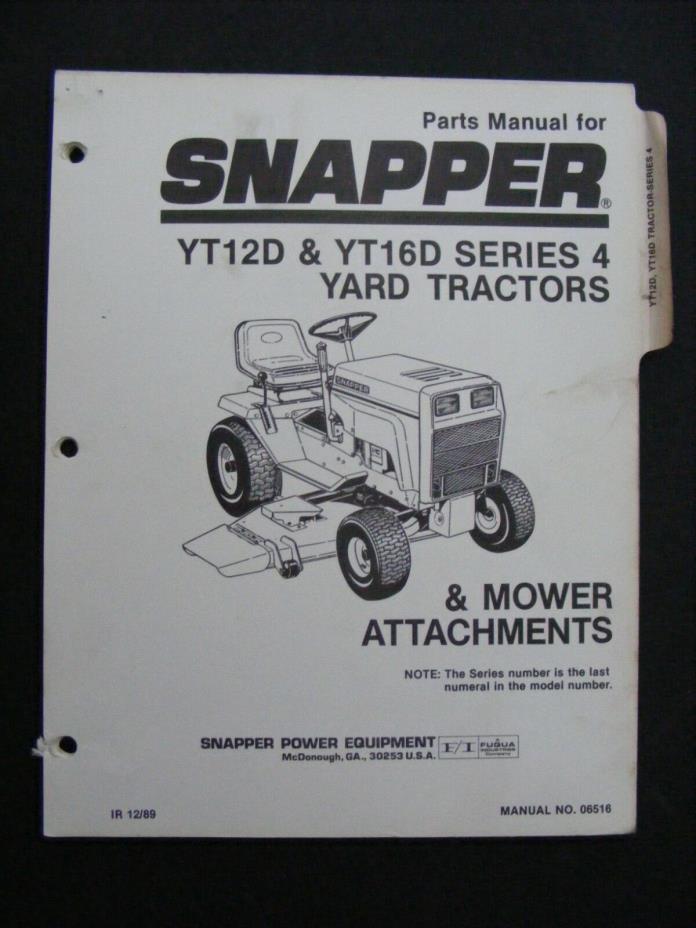 Snapper Riding Mower Tractor Parts Manual Illustrated YT12D & YT16D Series 4