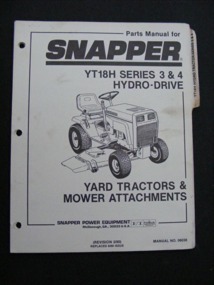 Snapper Hydro Drive Riding Mower Parts Manual Illustrated YT18H Series 3&4