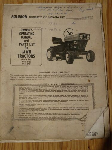 Poloron Lawn Tractor Model 9730, 9732, 9740, 9742 Manual