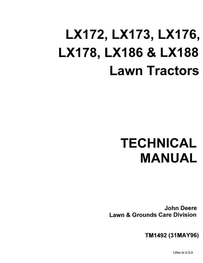 John Deere LX172, LX173, LX176,LX178, LX186 & LX188 TM1492 Technical Manual CD