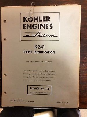 Kohler Engine Parts Identification Manual  K 241   Original