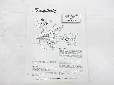 Simplicity Parking Brake Kit No. 103045 for Broadmoor Tractor Instructions