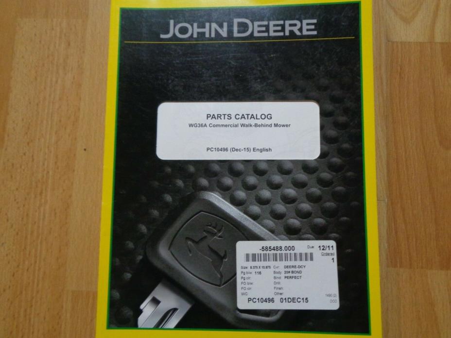John Deere WG36A walk behind mower factory parts catalog PC10496 OEM 2015 **