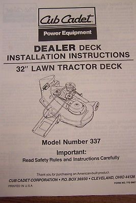 CUB CADET INSTALLATION INSTRUCTIONS FOR 32