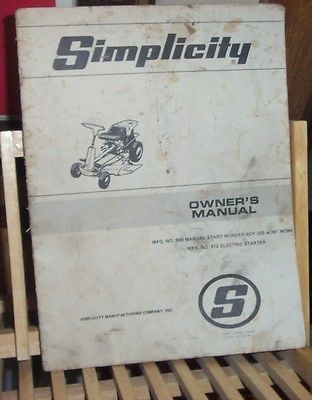 Simplicity Wonderboy wonder boy Riding Mower 325 owners manual