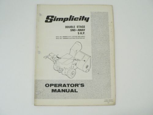 Simplicity Double Stage Sno Away 5 HP Operators/Owners Manual Snow Blower