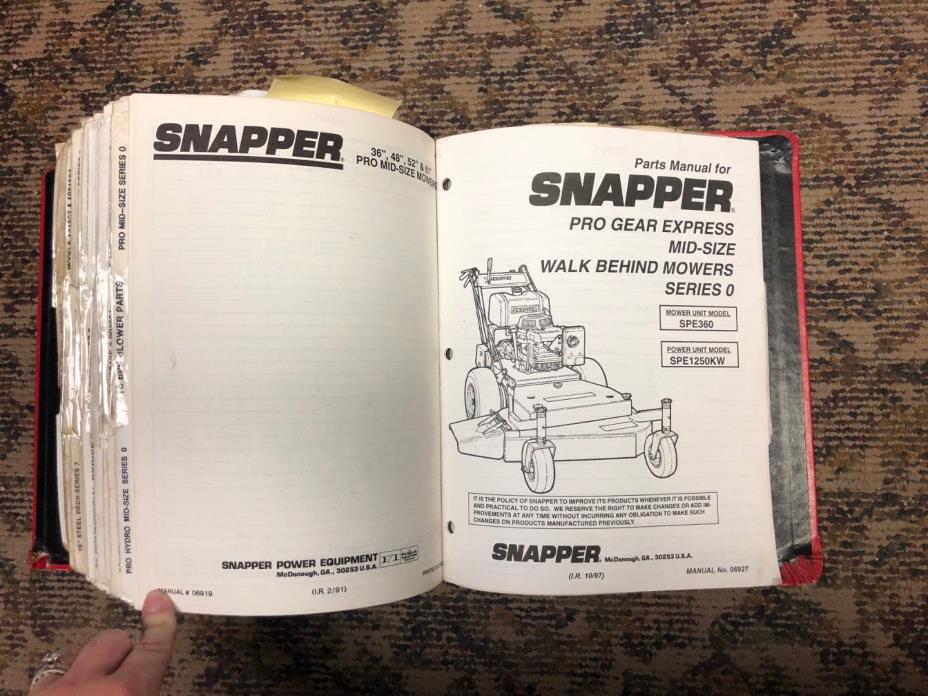 HUGE book of Snapper Walk Behind Mower Parts and Service Manuals