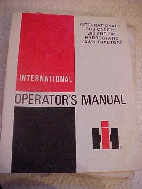 VTG 1985 IH CUB CADET 293 393 Hydro lawn Garden TRACTORS Operator's MANUAL