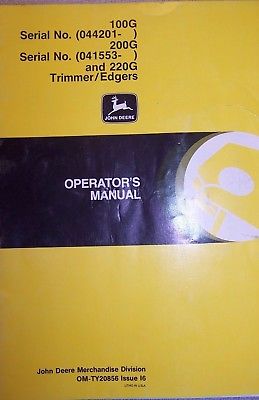JOHN DEERE OPERATOR'S MANUAL OM-TY20856 ISSUE 16 FOR TRIMMERS AND EDGERS