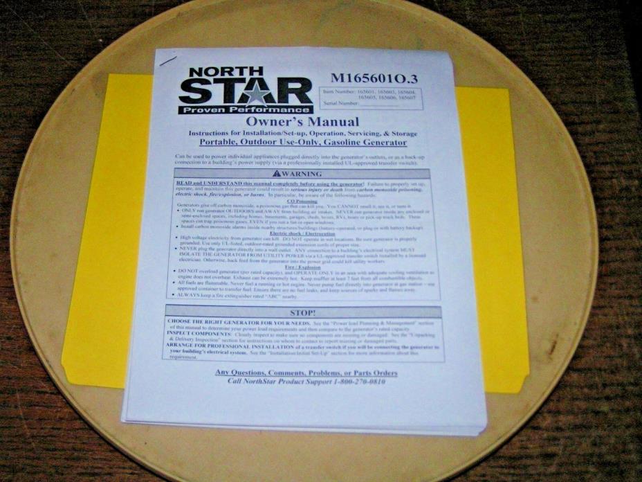 NORTHSTAR GENERATOR OWNER'S MANUAL - MANUAL #M165601O.3 - MOD#165601-16607