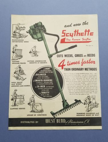 1950's Scythette The Power Scythe Sales Brochure / West Bend,  Wi / Original!