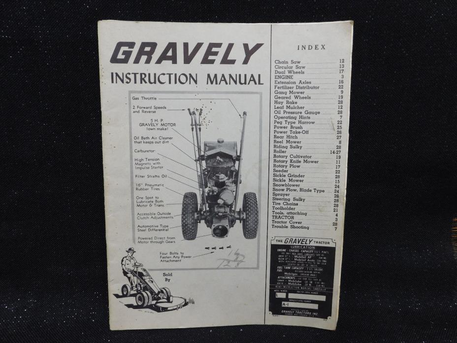 VINTAGE GRAVELY INSTRUCTION MANUAL & 1956 TRACTOR AND ACCESSORIES PRICE LIST