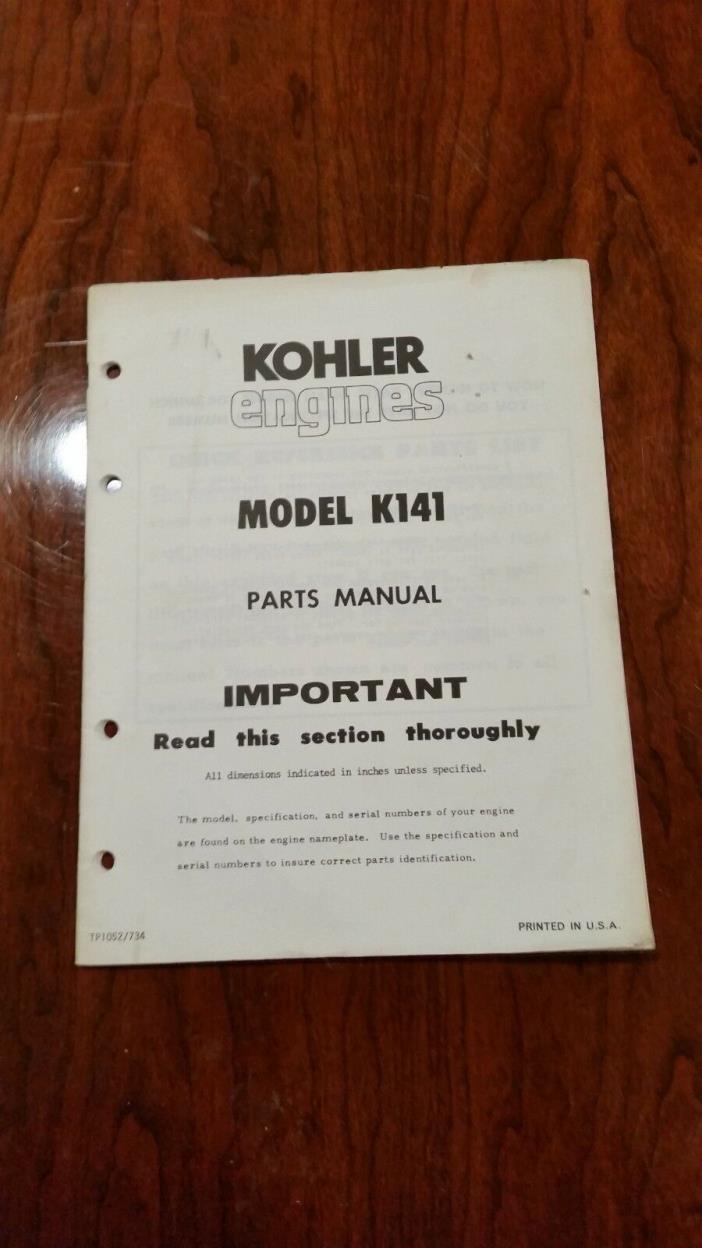KOHLER K141 ENGINE PARTS MANUAL FACTORY ORIGINAL NICE
