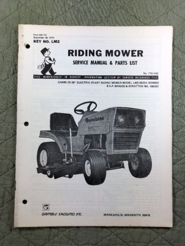 GAMBLES 36” RIDING MOWER SERVICE MANUAL & PARTS LIST 8 H.P. BRIGGS & STRATTON