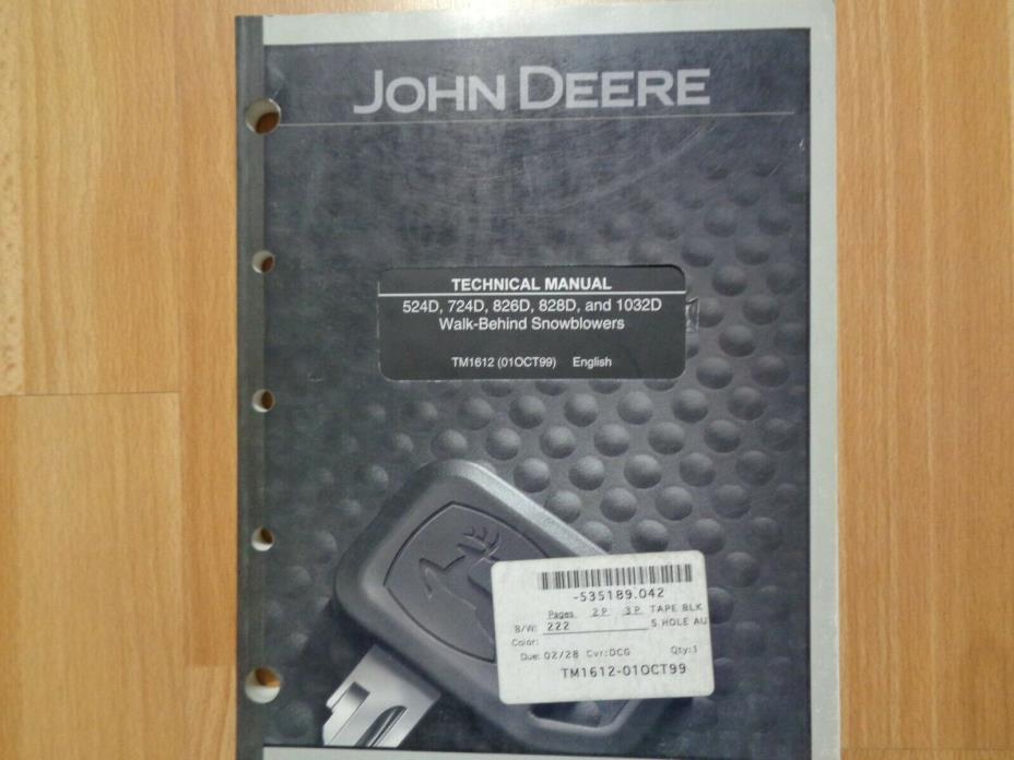 John Deere 524D 724D 826D 828D 1032D snowblower technical repair manual TM1612