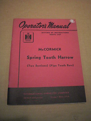 International Harvester McCormick Spring Tooth Harrow Operators Manual Part List