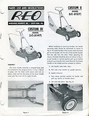 Vintage Wheel Horse REO Custom IV II Owners Instruction Manual * Lawn Mower