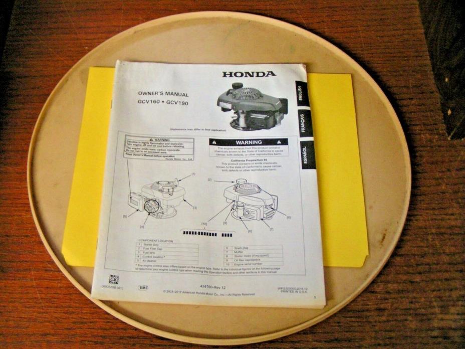 HONDA 160CC/190CC VERTICAL SHAFT ENGINE OPERATOR'S MANUAL - MODEL#GCV160/190